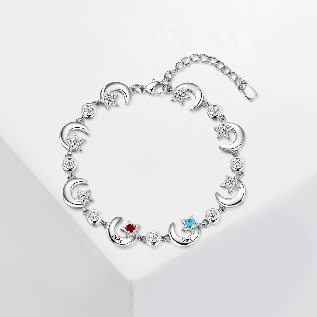 Rhodium Plated Star and Moon Bracelet