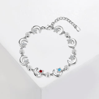 Rhodium Plated Star and Moon Bracelet