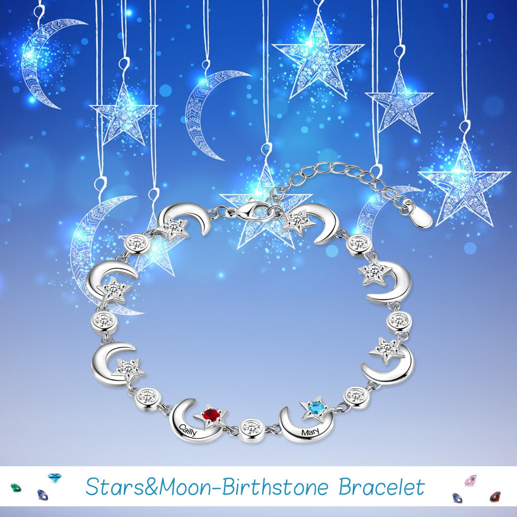 Rhodium Plated Star and Moon Bracelet