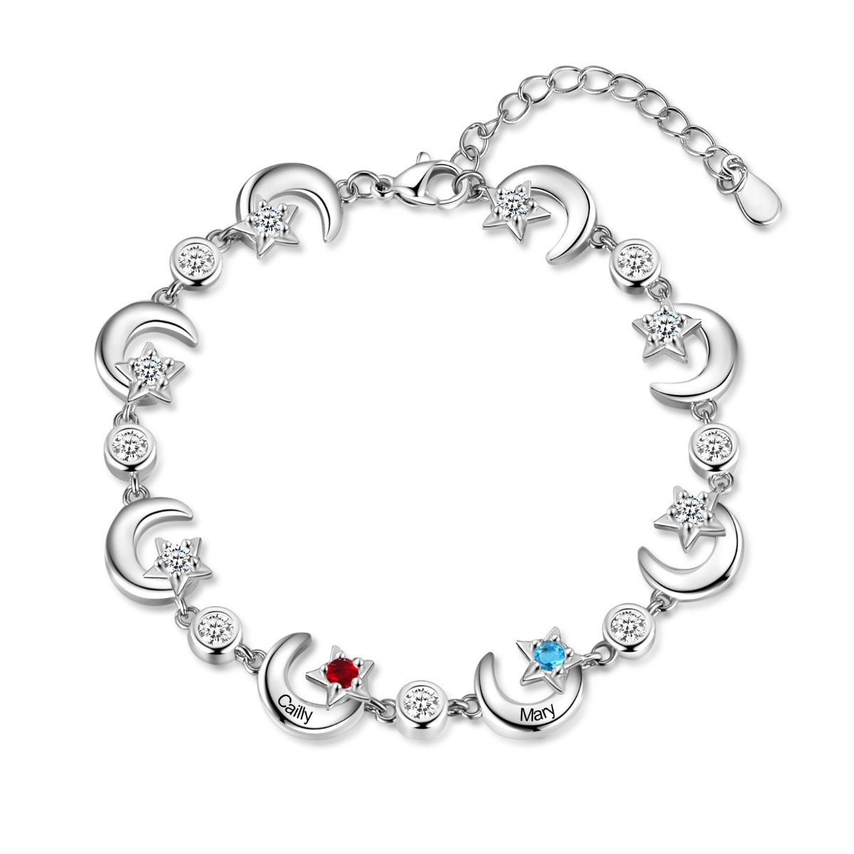 Rhodium Plated Star and Moon Bracelet