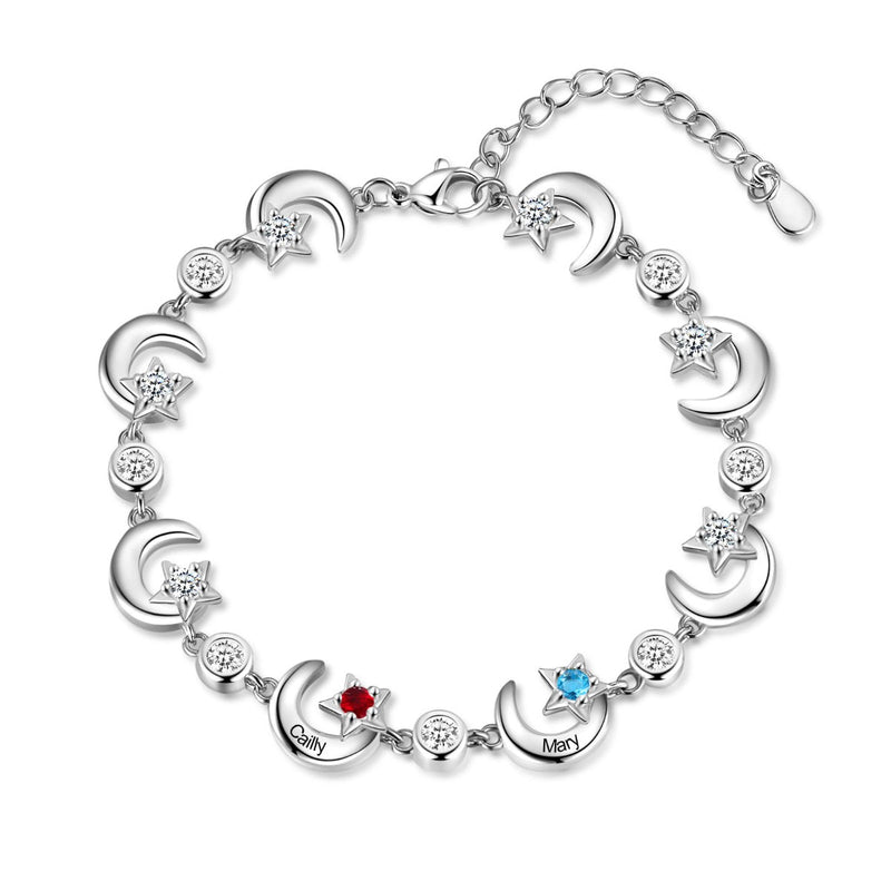 Rhodium Plated Star and Moon Bracelet