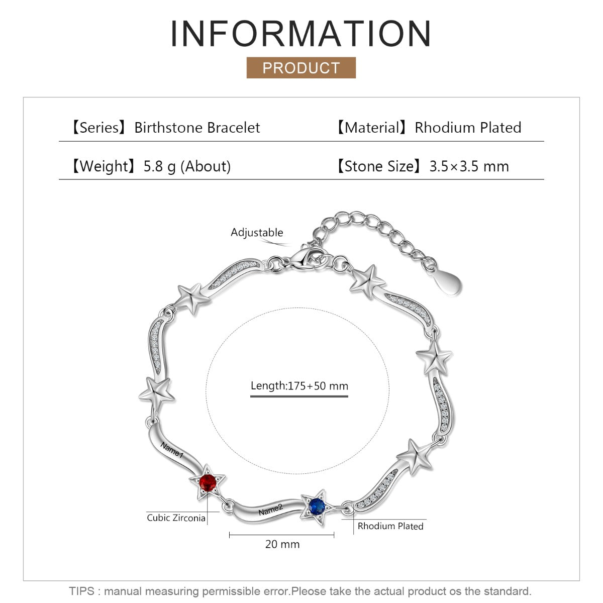 Rhodium Plated Star CZ Bracelet