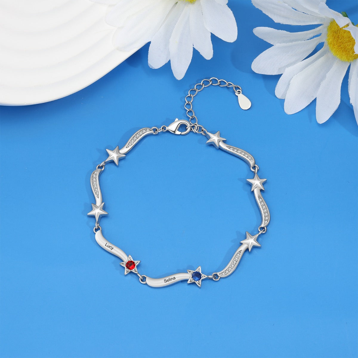 Rhodium Plated Star CZ Bracelet