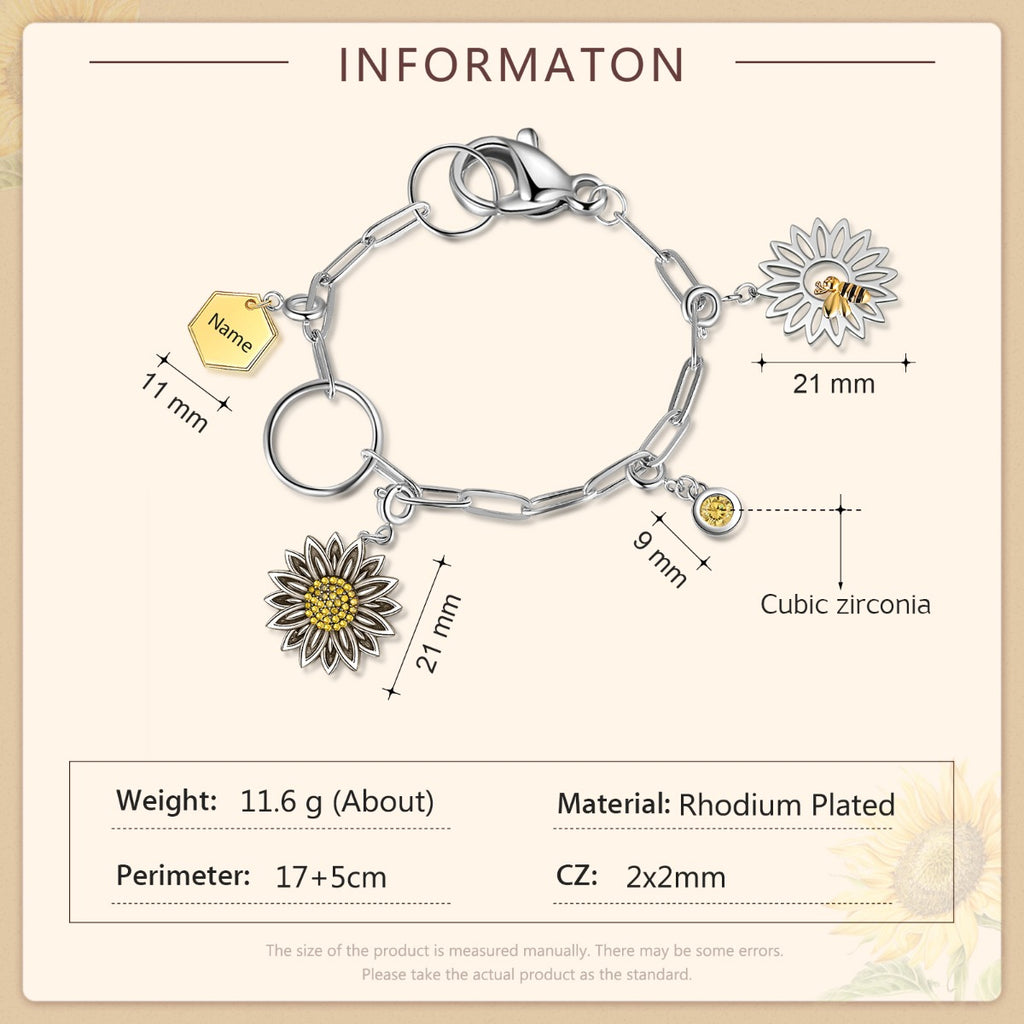 Rhodium Plated Sunflower and Bee Bracelet