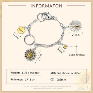Rhodium Plated Sunflower and Bee Bracelet