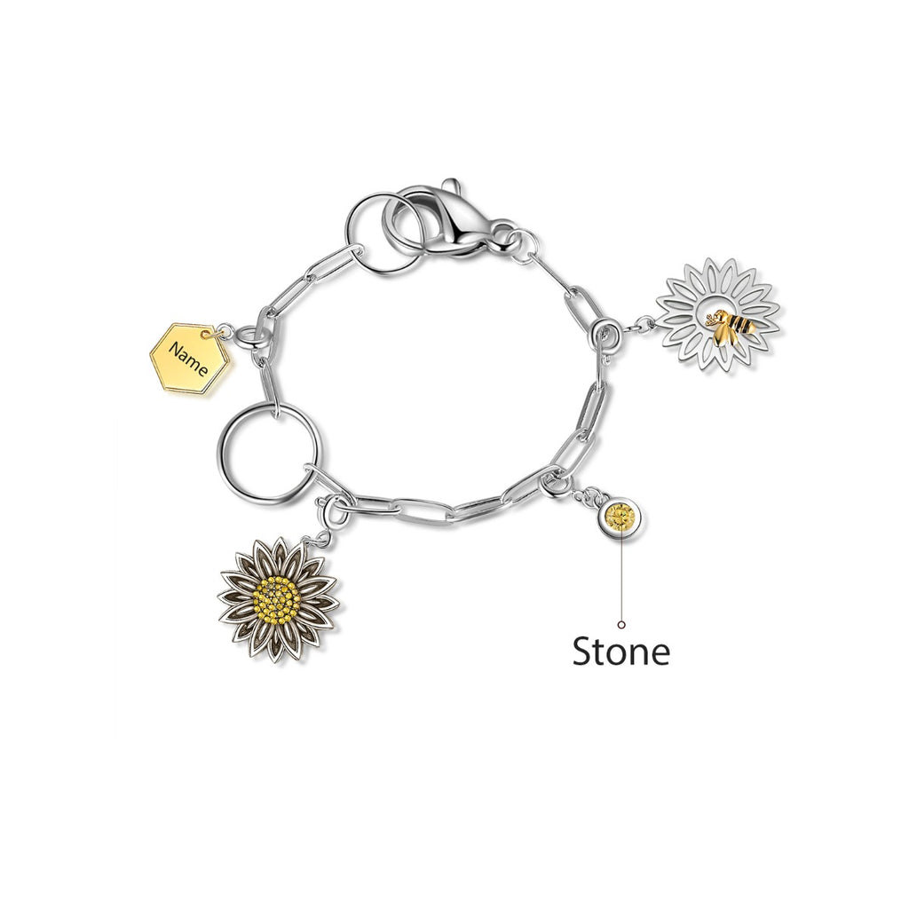 Rhodium Plated Sunflower and Bee Bracelet