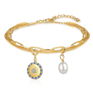Rhodium Plated Evil Eye Pearl Bracelet