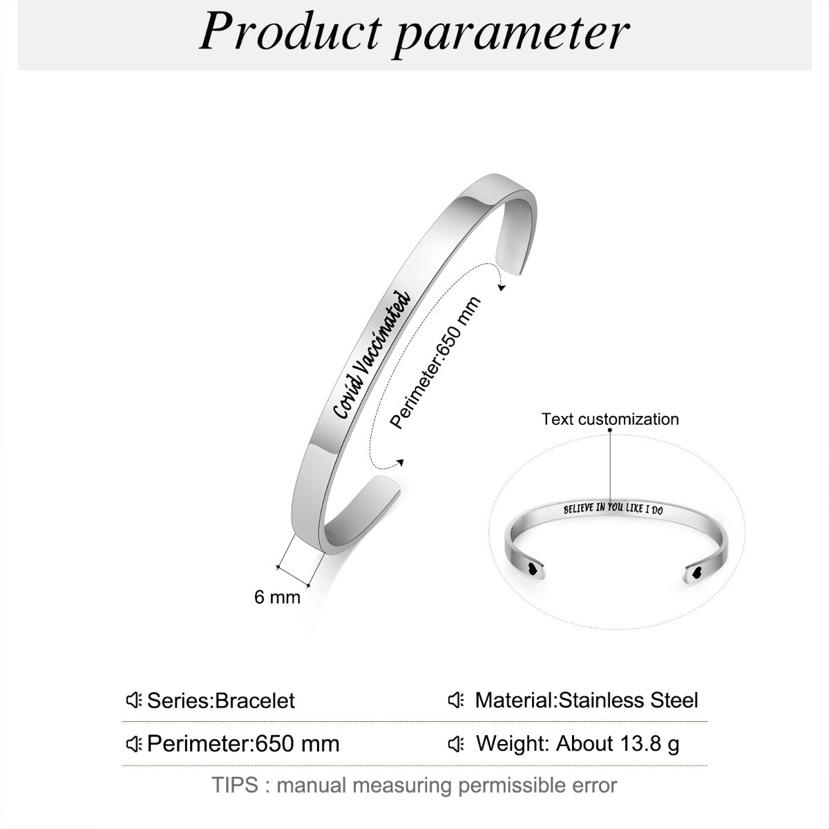 Have Been Vaccinated Engraved Stainless Steel Bracelet