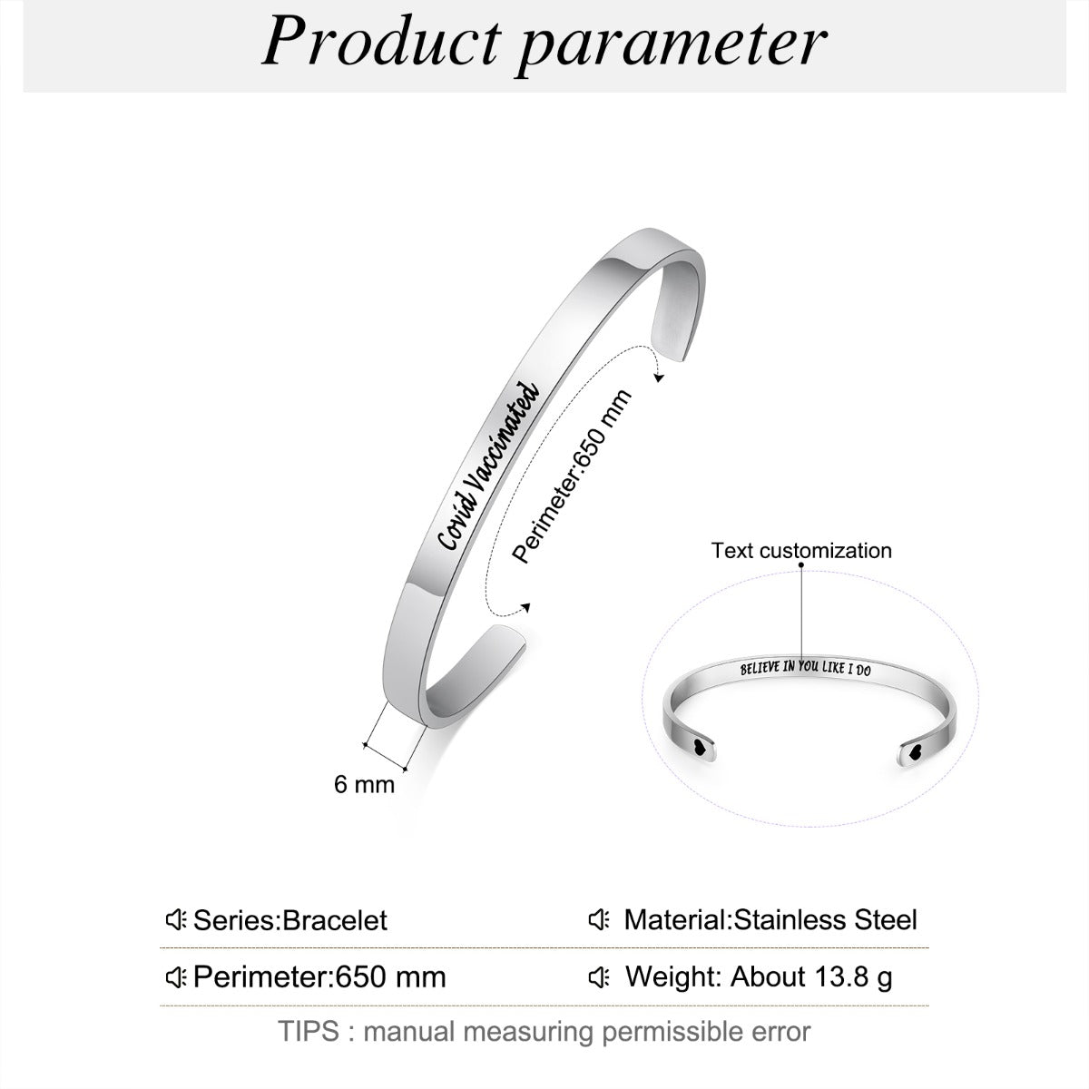 Have Been Vaccinated Engraved Stainless Steel Bracelet