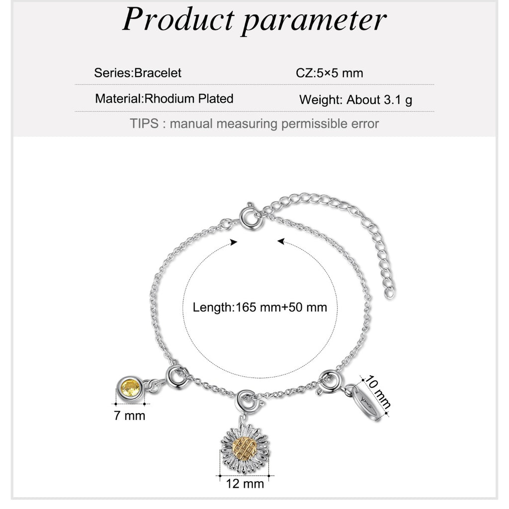 Sunflower CZ Charm Bracelet