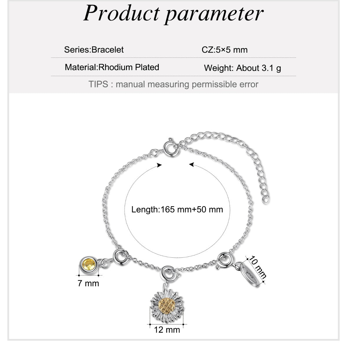 Sunflower CZ Charm Bracelet