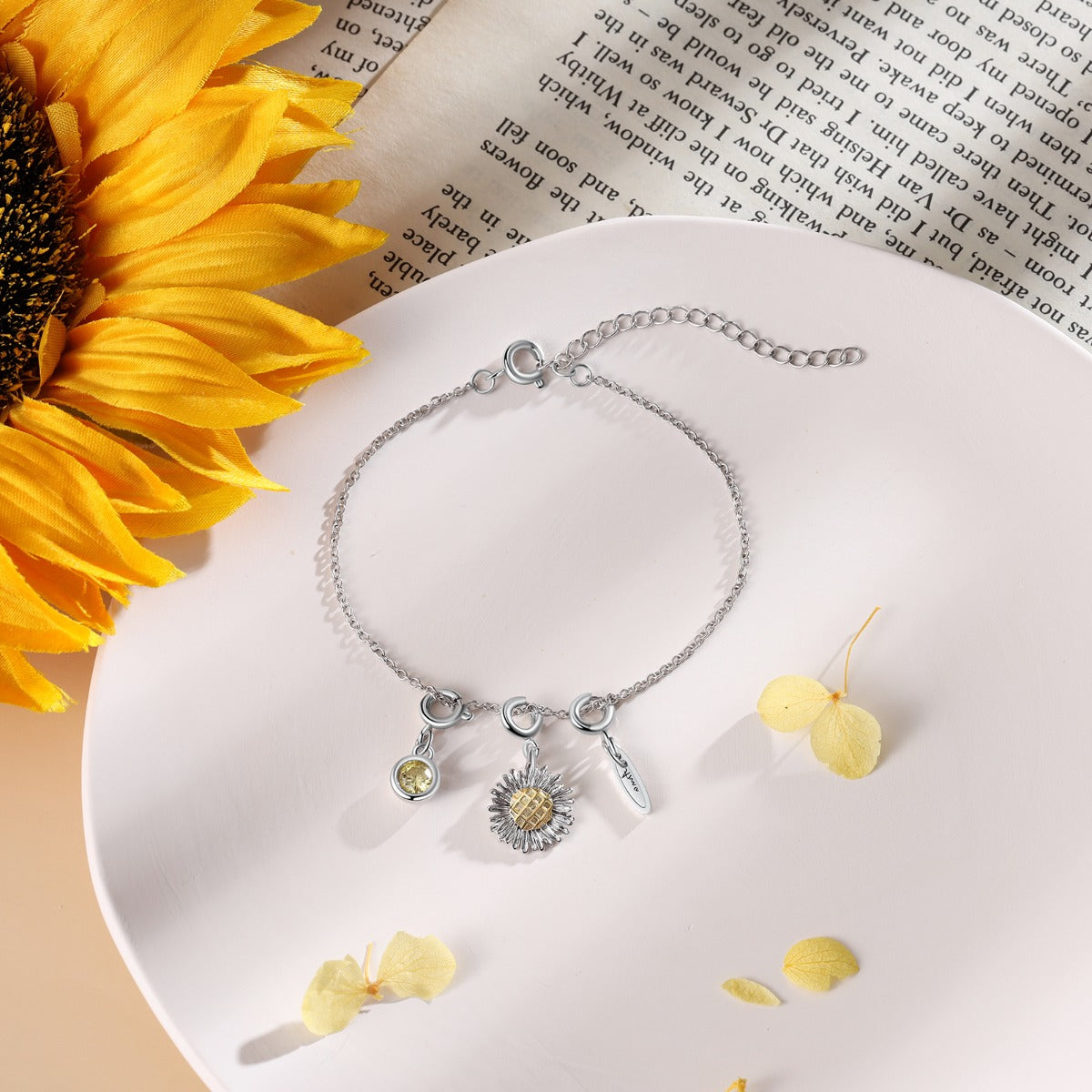 Sunflower CZ Charm Bracelet
