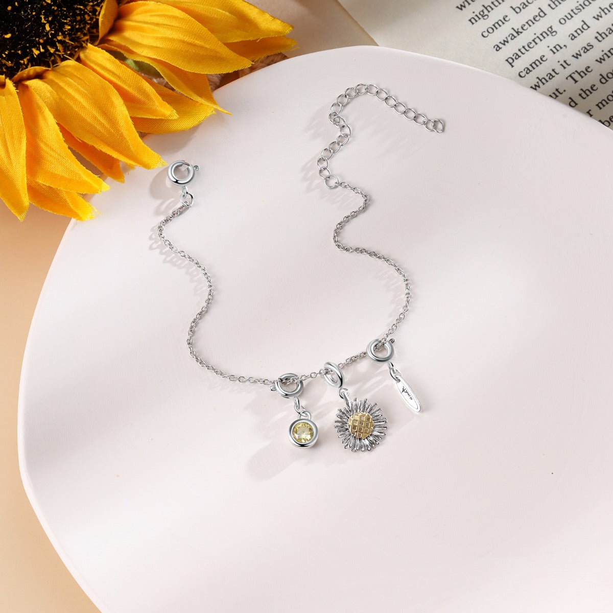 Sunflower CZ Charm Bracelet