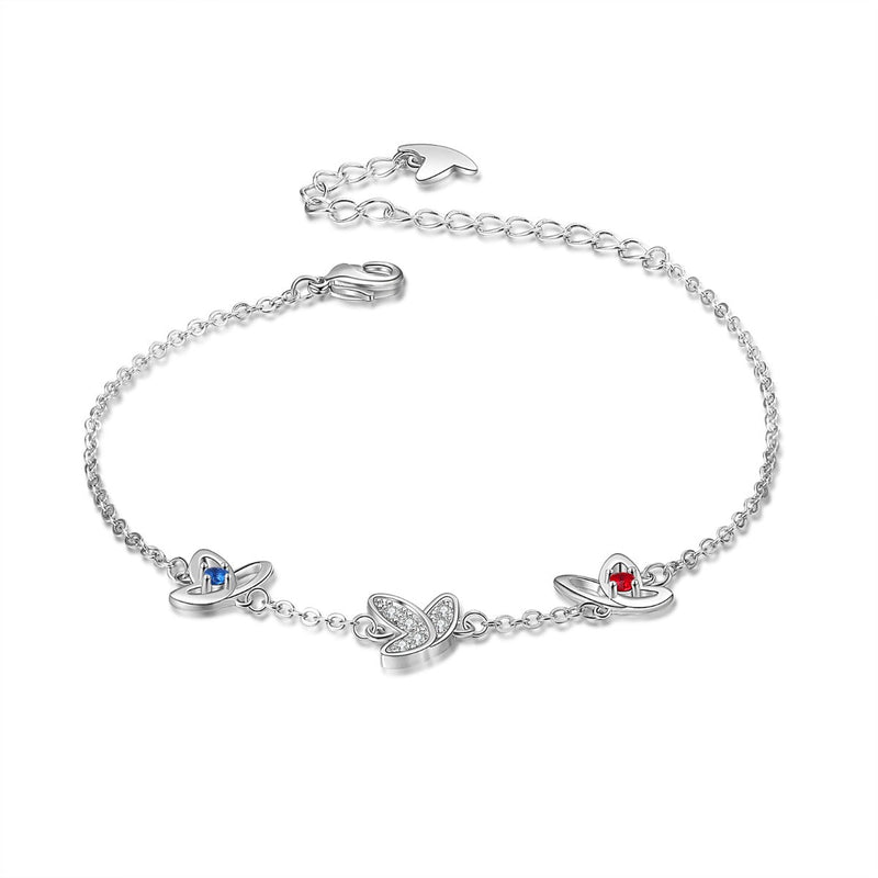 Personalized  Rhodium Plated Butterfly Bracelet