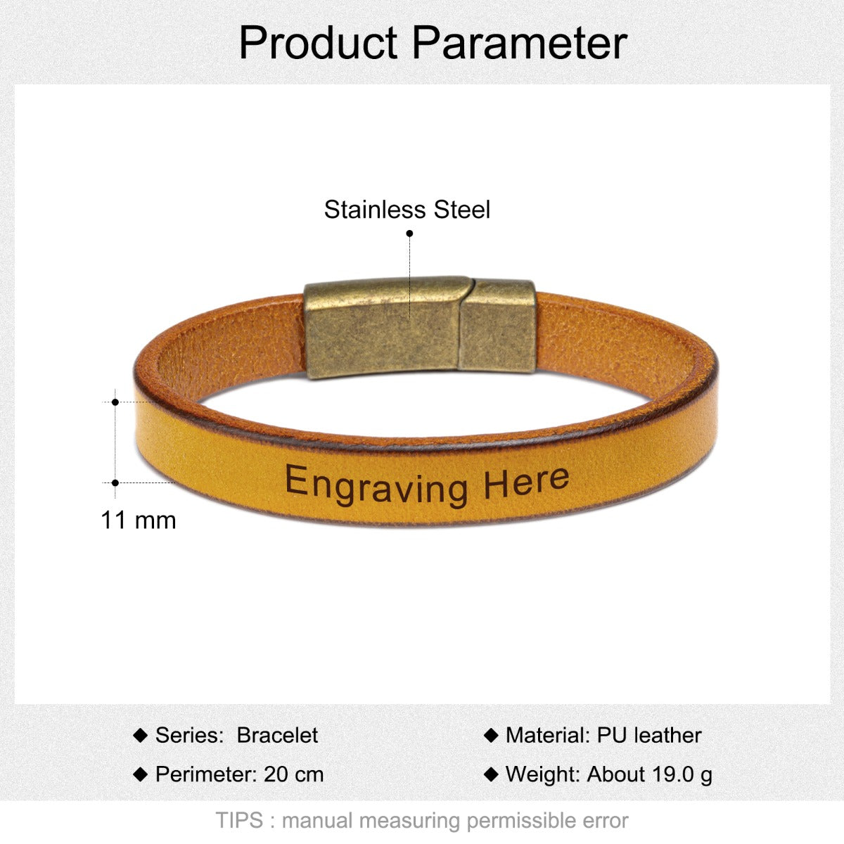 Personalized  Stainless Steel PU Leather Bracelet