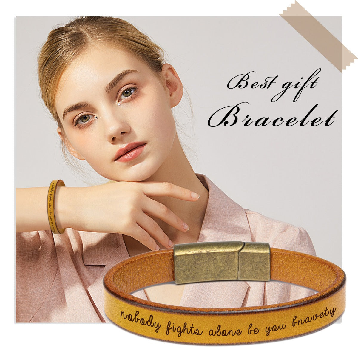 Personalized  Stainless Steel PU Leather Bracelet