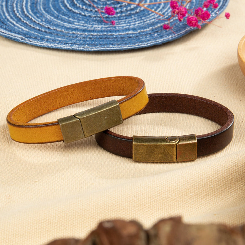 Personalized  Stainless Steel PU Leather Bracelet