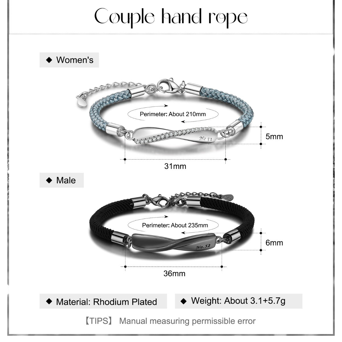 Jewelry Rhodium Plated Couple Bracelet
