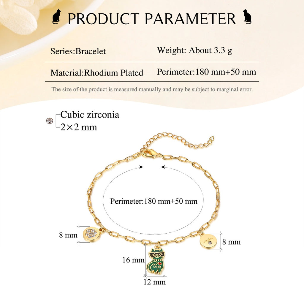 Rhodium Plated Cat Bracelet