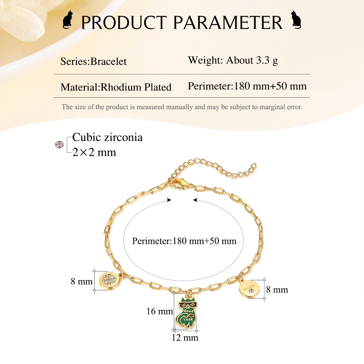 Rhodium Plated Cat Bracelet
