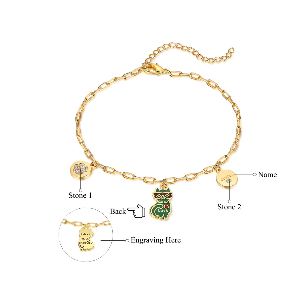 Rhodium Plated Cat Bracelet