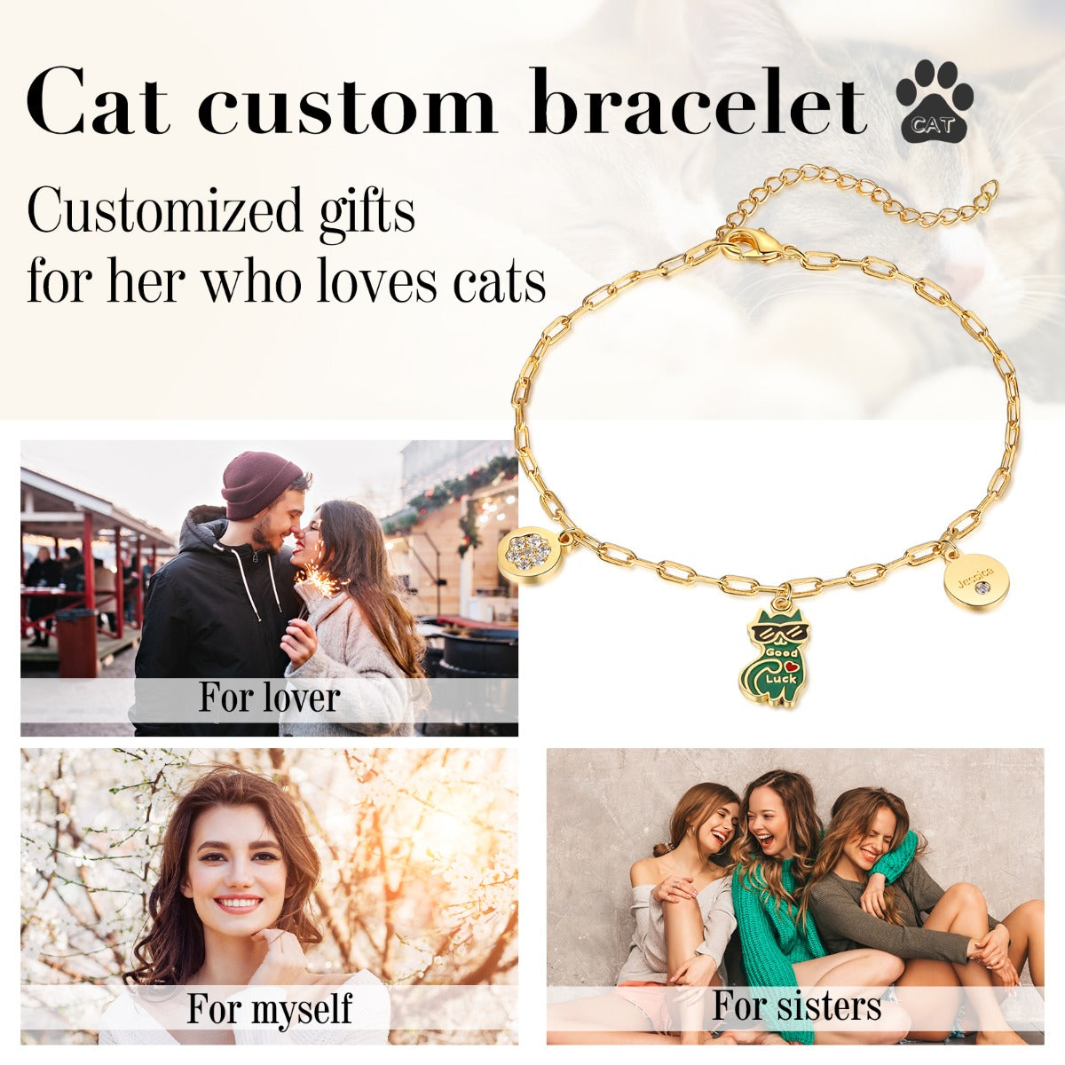 Rhodium Plated Cat Bracelet