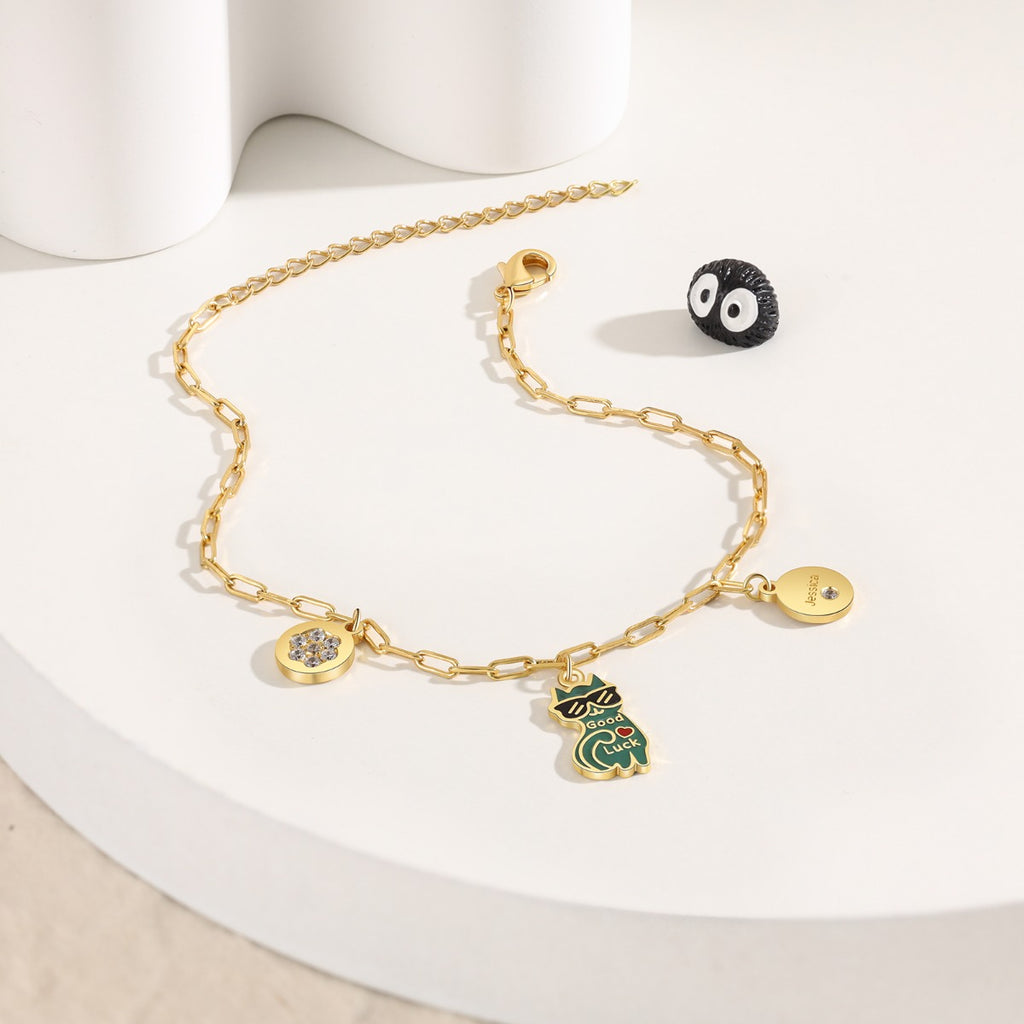 Rhodium Plated Cat Bracelet