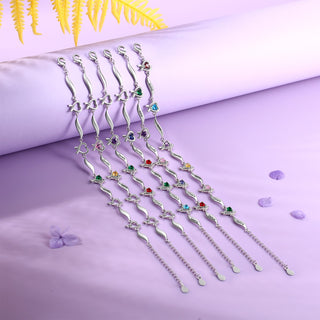 Rhodium Plated Heart Shape Birthstone Bracelet