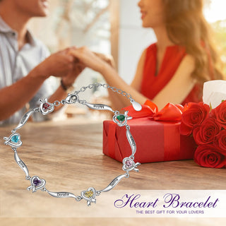 Rhodium Plated Heart Shape Birthstone Bracelet