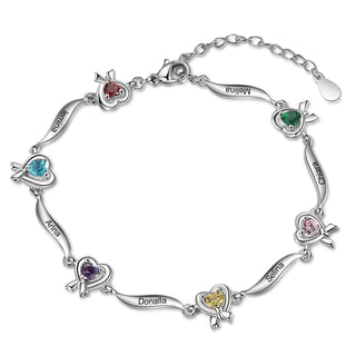 Rhodium Plated Heart Shape Birthstone Bracelet
