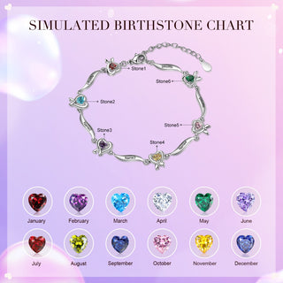 Rhodium Plated Heart Shape Birthstone Bracelet