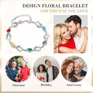 Rhodium Plated Heart Birthstone Bracelet
