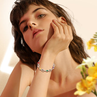 Rhodium Plated Heart Birthstone Bracelet