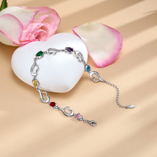 Rhodium Plated Heart Birthstone Bracelet