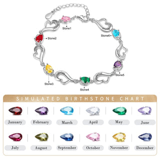 Rhodium Plated Heart Birthstone Bracelet