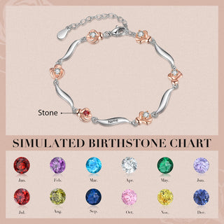Rhodium Plated Rose Birthstone Bracelet