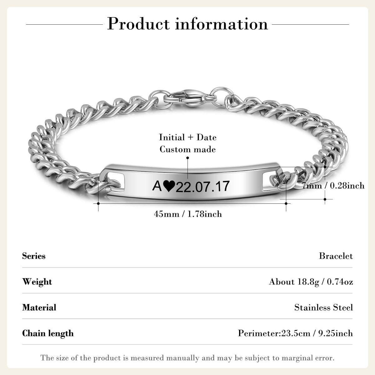 Personalized Stainless Steel Couple Bracelet