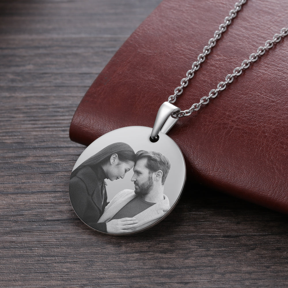 Engraved Stainless Steal Photo Necklace