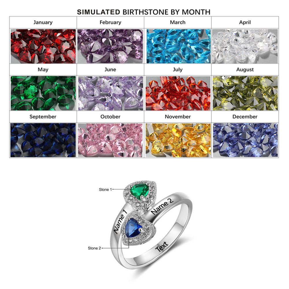 925 Sterling Silver Birthtsone Heart Ring
