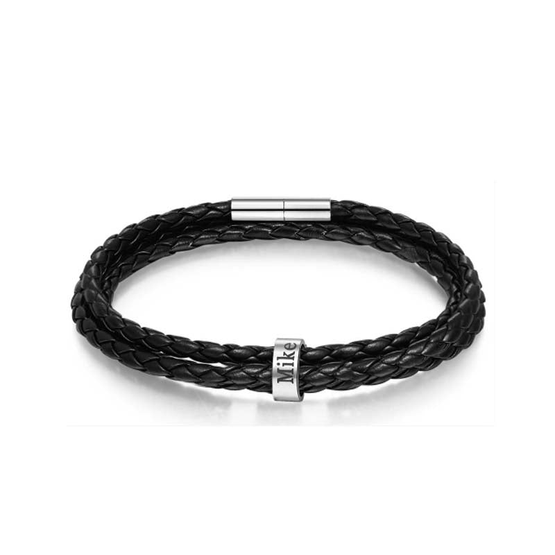 Custom Stainless Steel Leather Bracelet