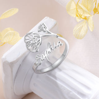 Adjustable  Birthflower Name Ring