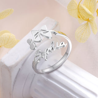 Adjustable  Birthflower Name Ring
