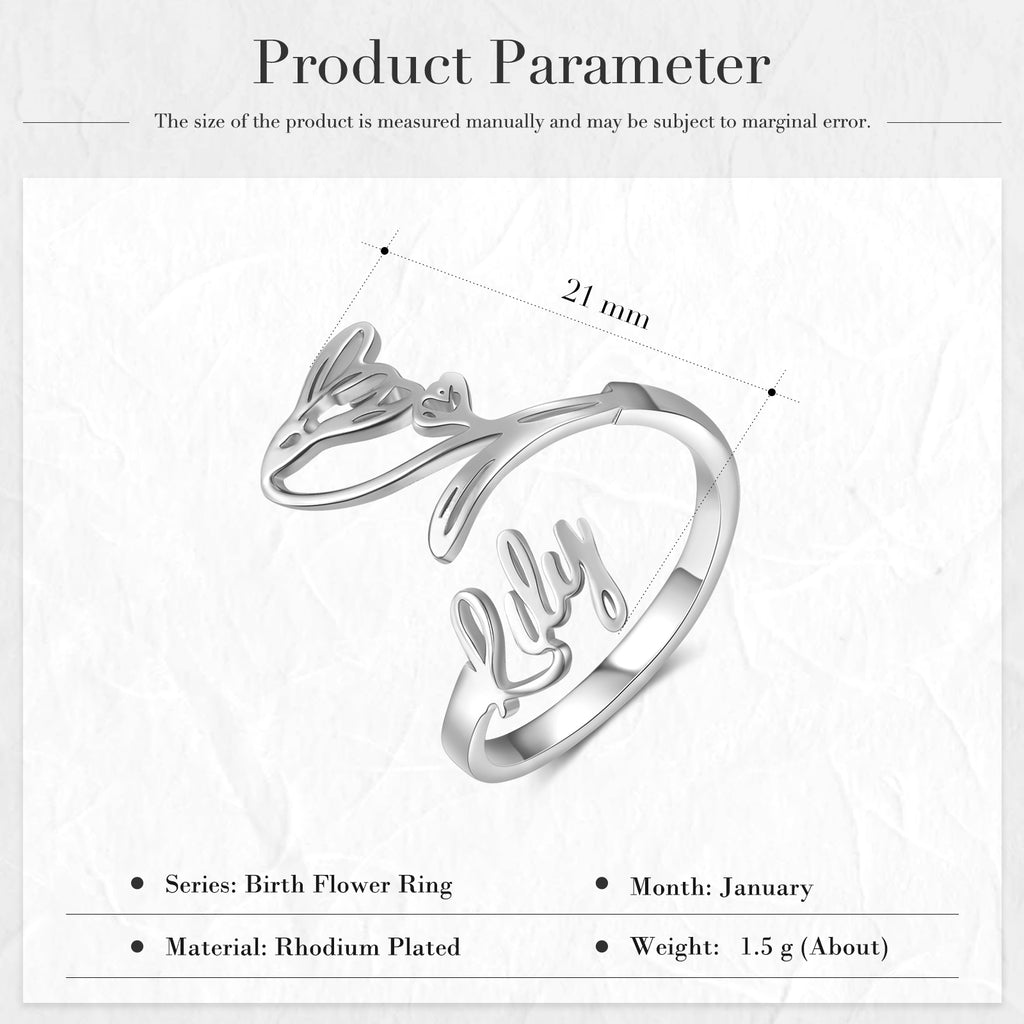 Adjustable  Birthflower Name Ring