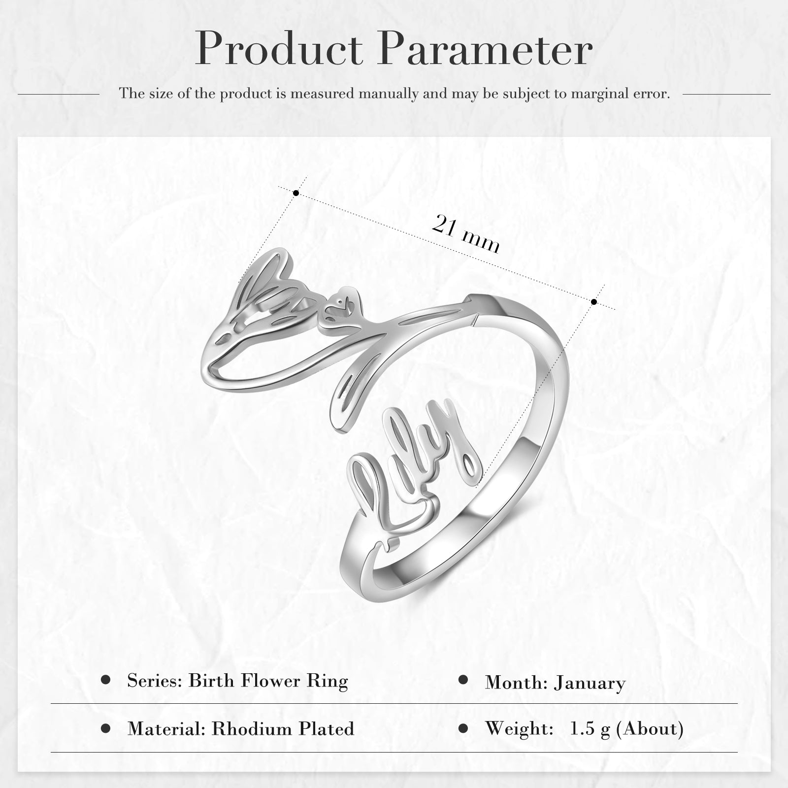Adjustable  Birthflower Name Ring