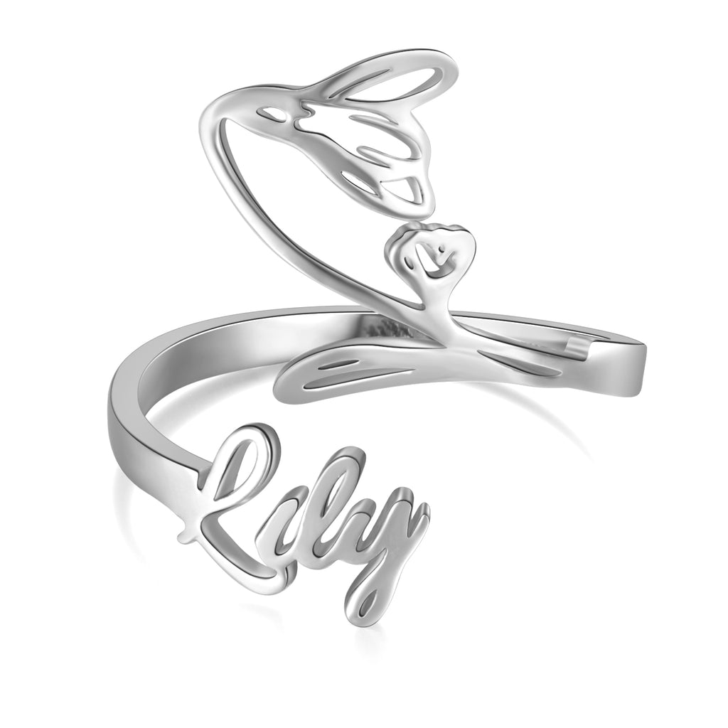 Adjustable  Birthflower Name Ring