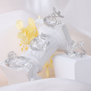 Adjustable  Birthflower Name Ring