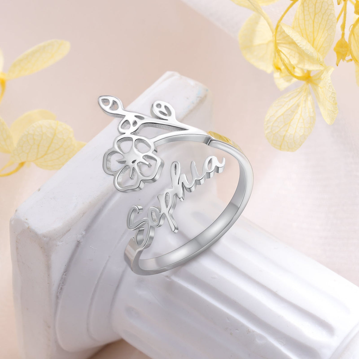 Adjustable  Birthflower Name Ring