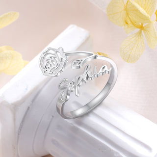 Adjustable  Birthflower Name Ring