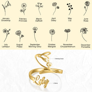Adjustable  Birthflower Name Ring