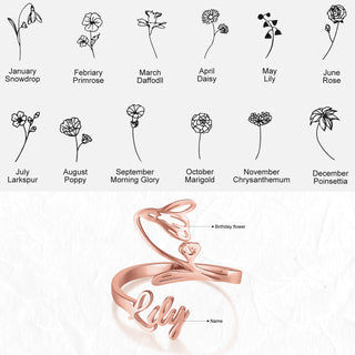 Adjustable  Birthflower Name Ring
